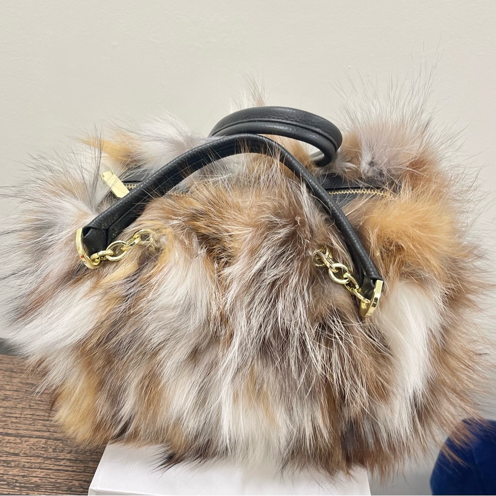 Luxurious Faux Fur Handbag with Gold Accents